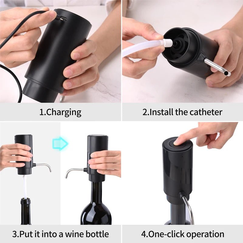 Decantador de Vino Eléctrico Recargable Inflador de Vino Eléctrico Automático con Un Solo Toque - Accesorios Inteligentes para Bar